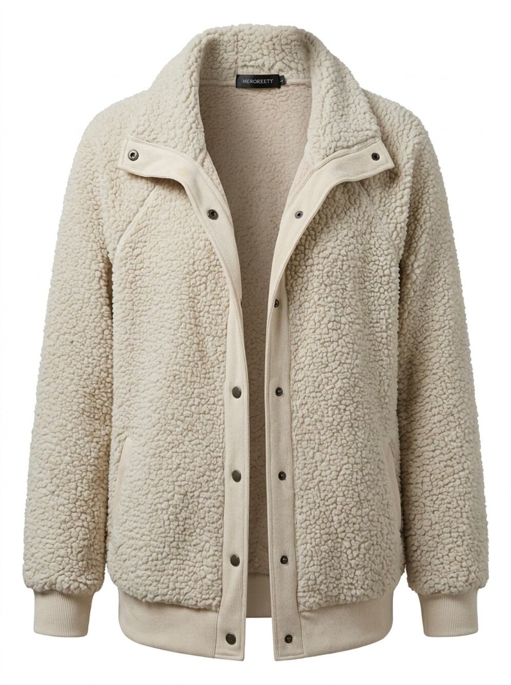 Merokeety Beige Fleece Ribbed Stretch Basic Jacket Women Size L